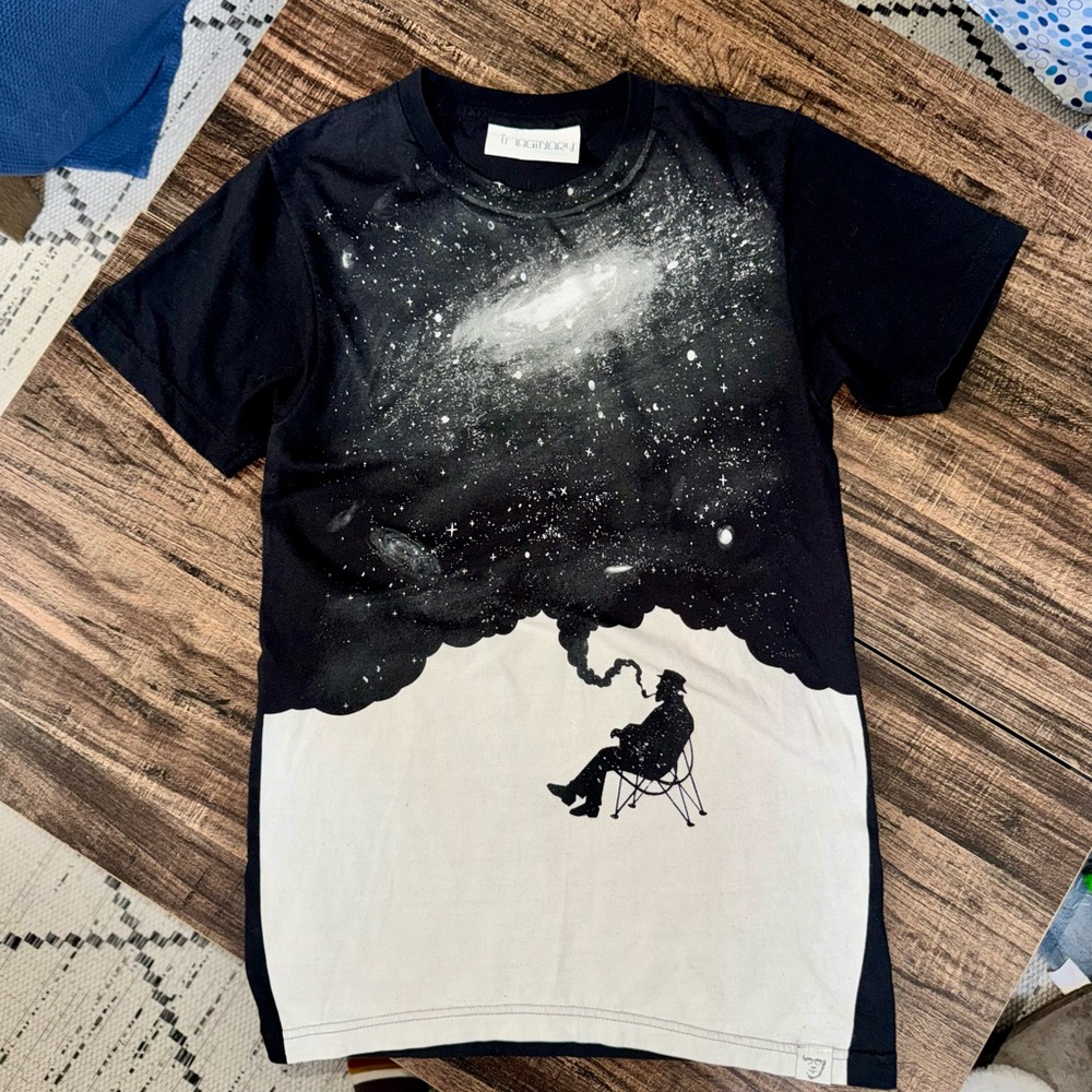 Men’s Small Imaginary Galaxy Graphic T-Shirt – Black Cosmic Print Tee
